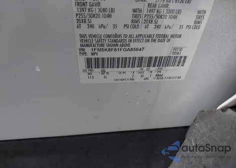 2015 Ford Explorer Limited z USA, uszkodzony, nr VIN 1FM5K8F81FGA85647